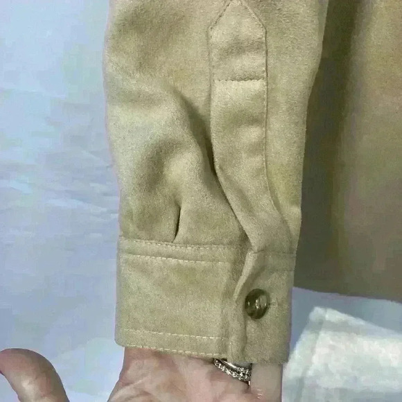 Talbots petite faux‎ suede brown tan women’s button up shirt size P Fall Soft - Picture 3 of 7